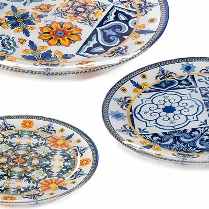 Set 3 piatti tondi per alimenti in vetro con decoro "Maiolica" 3