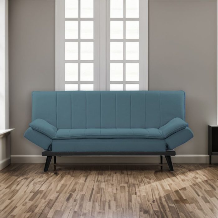 Divano letto Kyl in tessuto colore blue con piedi metallo neri 1