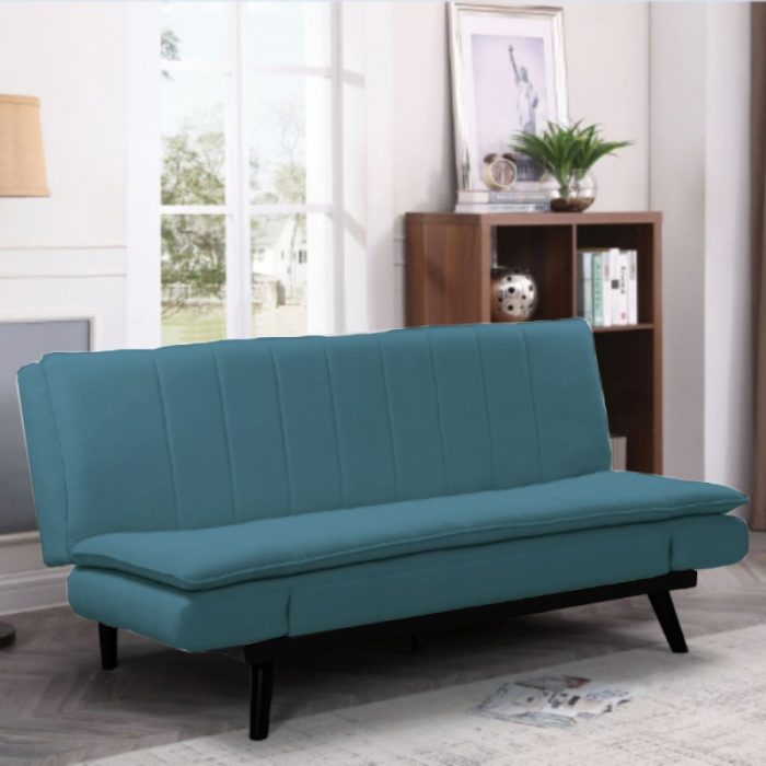 Divano letto Kyl in tessuto colore blue con piedi metallo neri 3