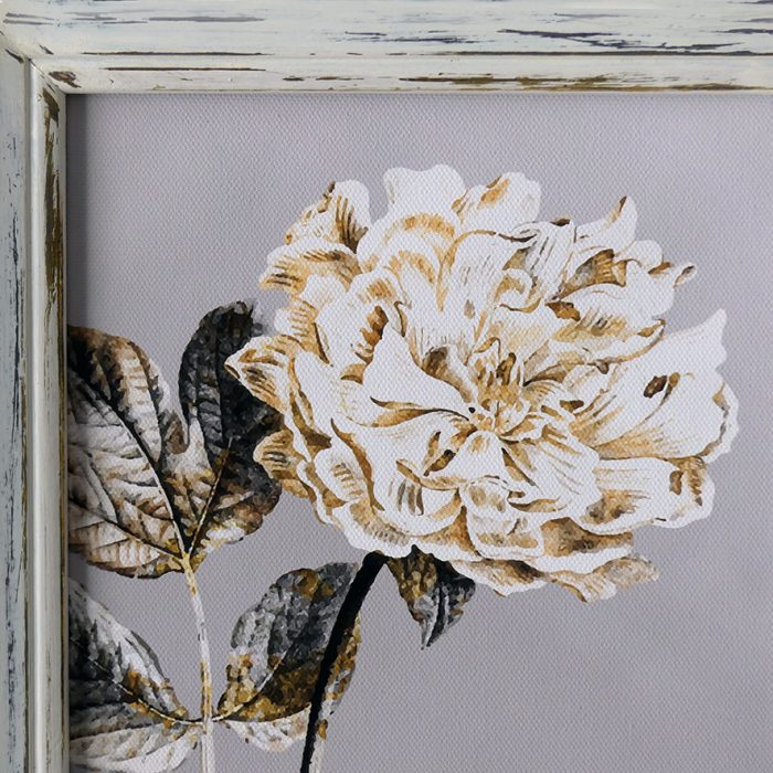 Quadro peonia bianca, cornice bianca decapata oro 4