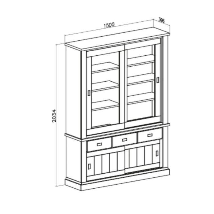 Vetrina Anthony67120, 2 ante vetro e 3 cassetti, rovere wotan e anderson pine 2