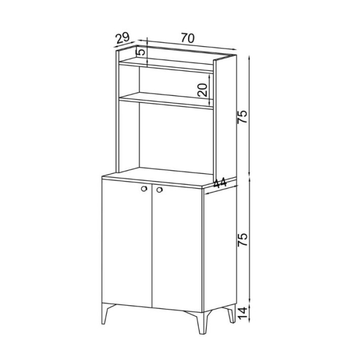 Credenza alta Zanne, 2 ante e vani a giorno rovere per forno microonde 4