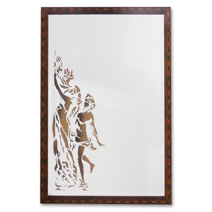Specchio con Cornice in Radica e Incisione Artistica Sabbiata, Stile Classico & Liberty